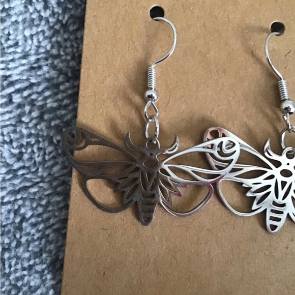 Silver Colored Moth Earrings - Picture 2 of 2